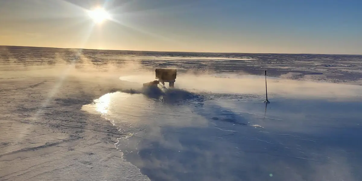 A photo of the RASI water pump pumping water on to ice fields in Canada
