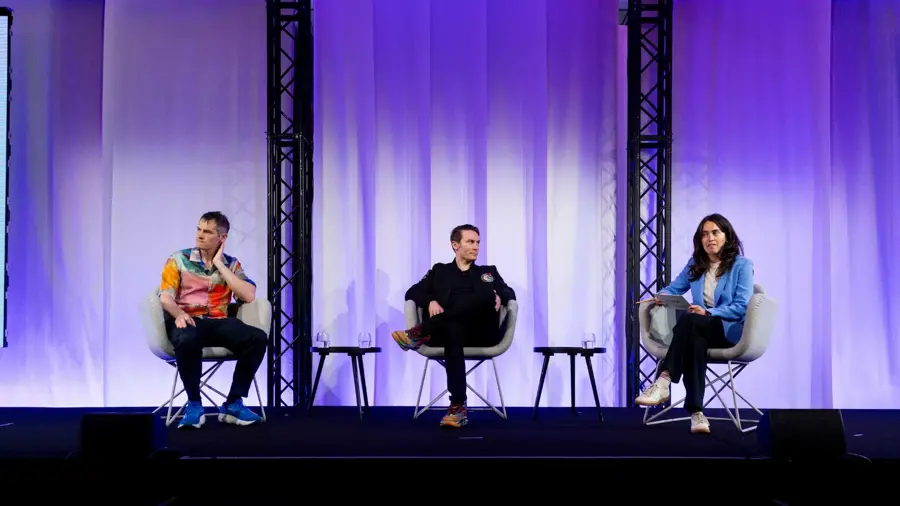 Seth Bannon, Ian Hogarth and Pippy James speaking at the ARIA Summit 2025